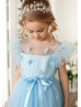 Sky Blue Tulle Puff Sleeves Flower Girl Dress